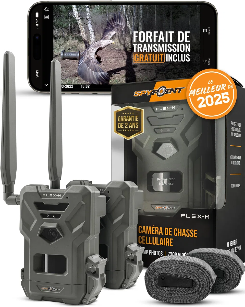 Spypoint Flex-M Twin Pack Caméra de Surveillance cellulaire, 28MP, vidéo 720p avec Son, détection de Mouvement, Vision Nocturne, sans Wi-FI, Pack de 2 caméras de Chasse