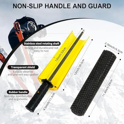 Kit de brosse de cire de ski avec axe de manche et 3 brosses en nylon et crin de cheval pour snowboard épilation à la cire avec perceuse électrique