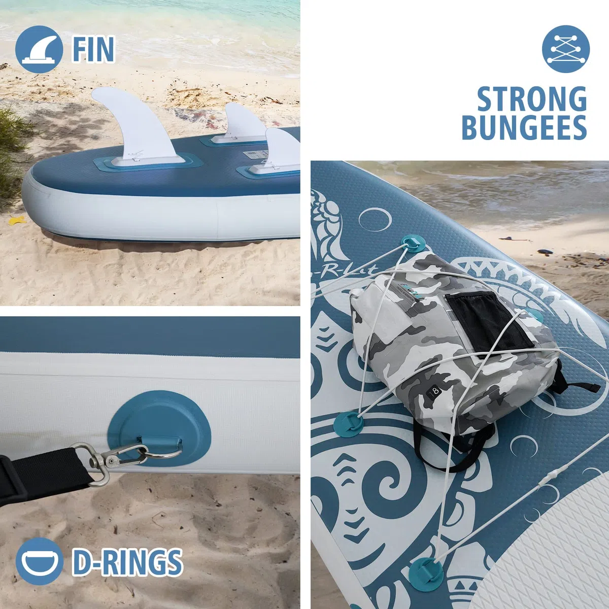 FEATH-R-LITE Planche à pagaie Gonflable Ultra légère (8,6 kg) ISUP avec Accessoires, ailerons, pagaie réglable, Pompe, Sac à Dos, Laisse, Sac de téléphone étanche - 3 m x 76 x 15 cm