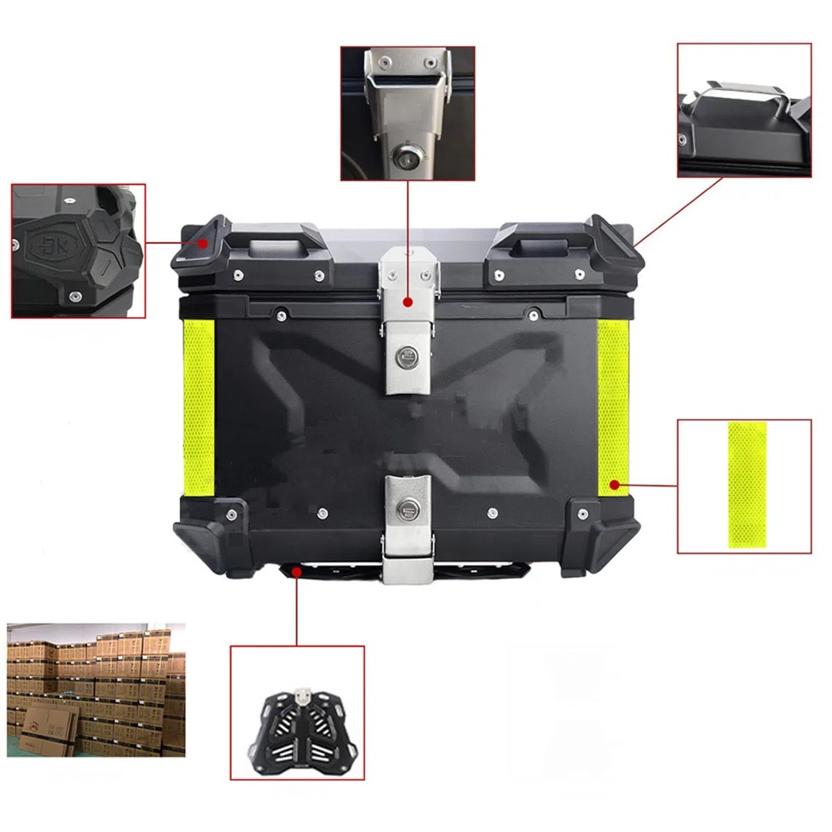 28L 36L 45L 55L 65L 80L 100L Top Case Moto Top Case Lock Storage Carrier Case Tail Box Système de dégagement Rapide Aluminium/Noir/D-100L Decoration
