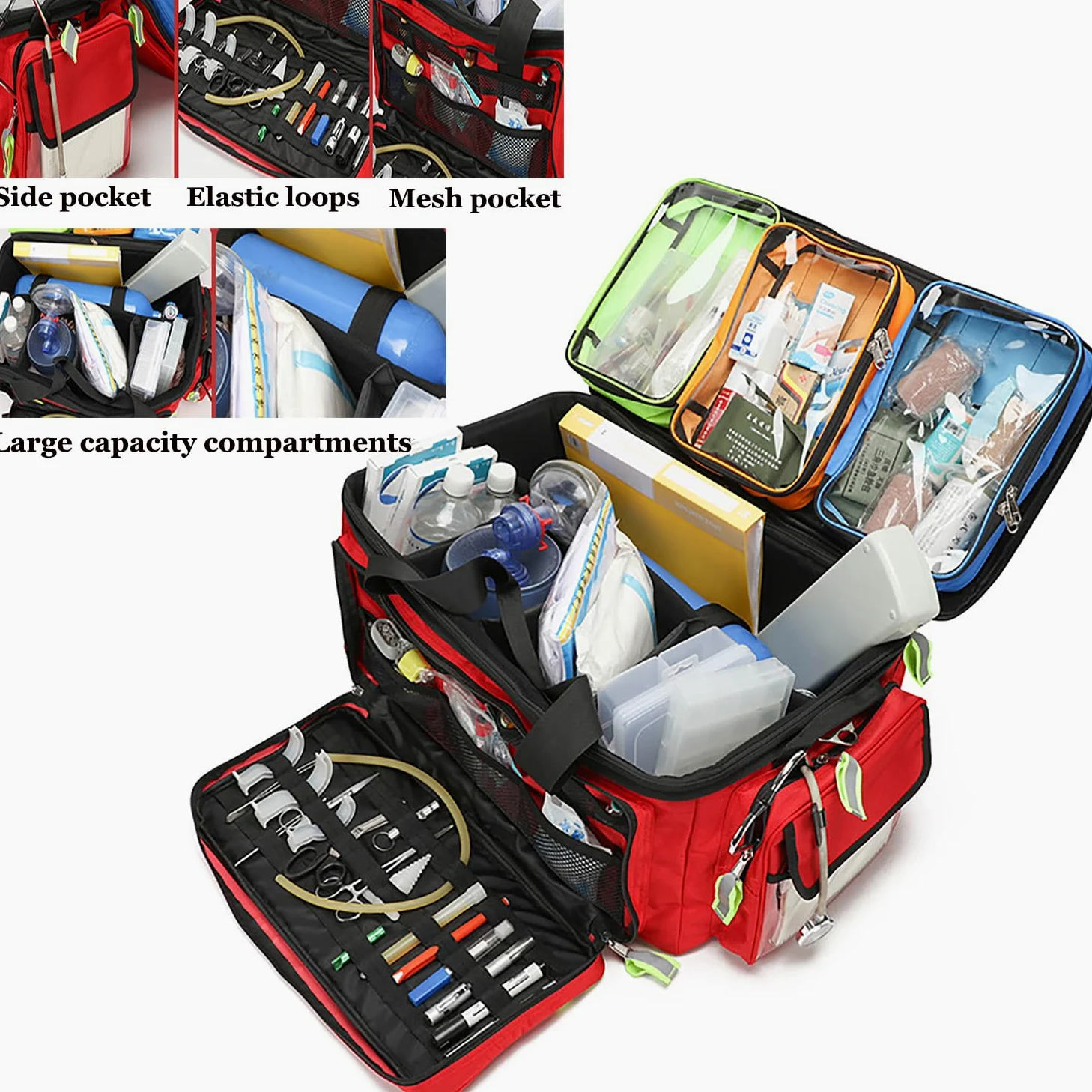 Trousse de premiers secours Sac à roulettes de grande capacité Sac médical à roulettes Sac de premiers intervenants Sac de voyage portable d'urgence médicale Sac de voyage vide avec compartiments