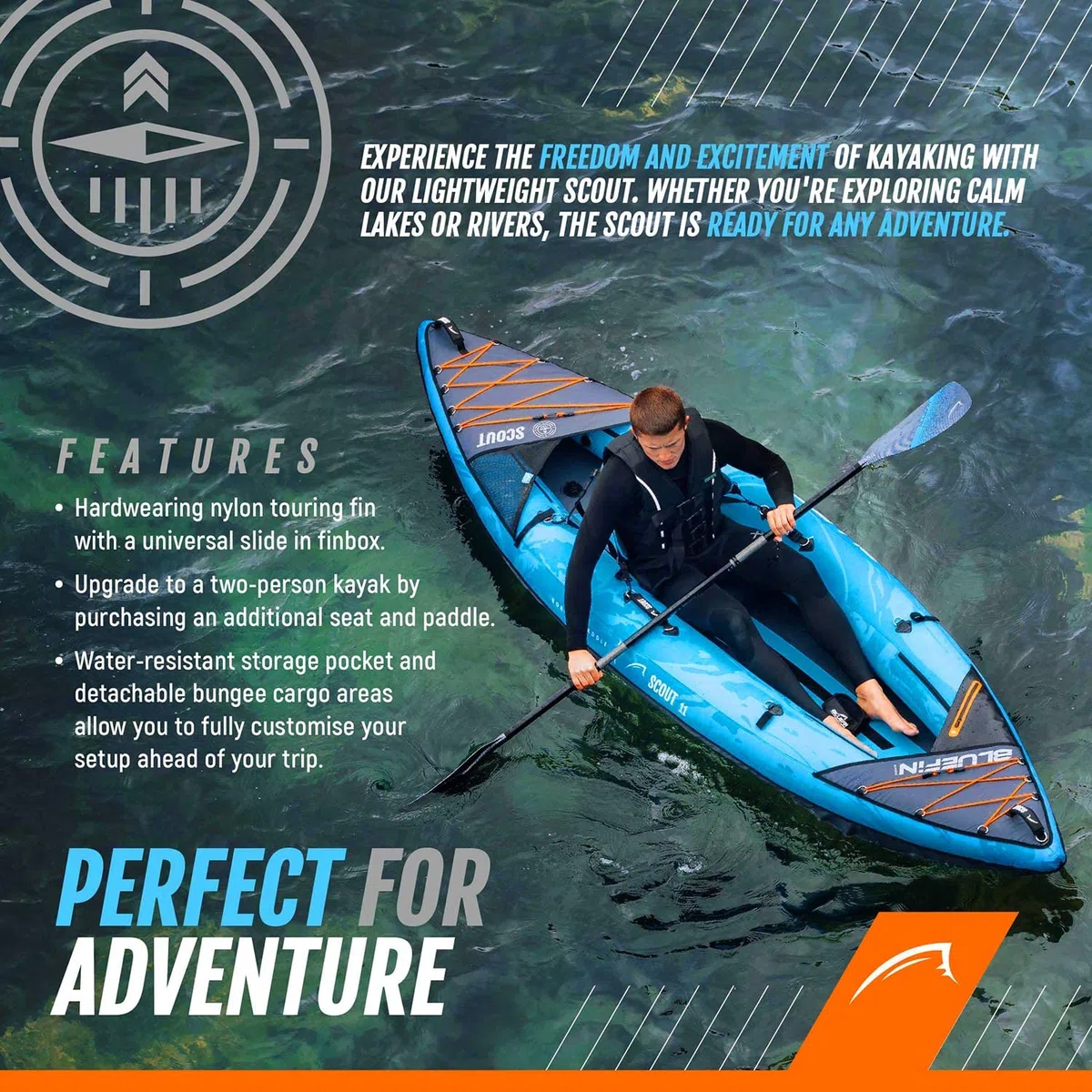 Bluefin Scout and Ranger Inflatable Kayak Inflatable Canoe Alternative Available in Two Sizes - Scout 1 Person Kayak and Ranger 2 Person Kayak