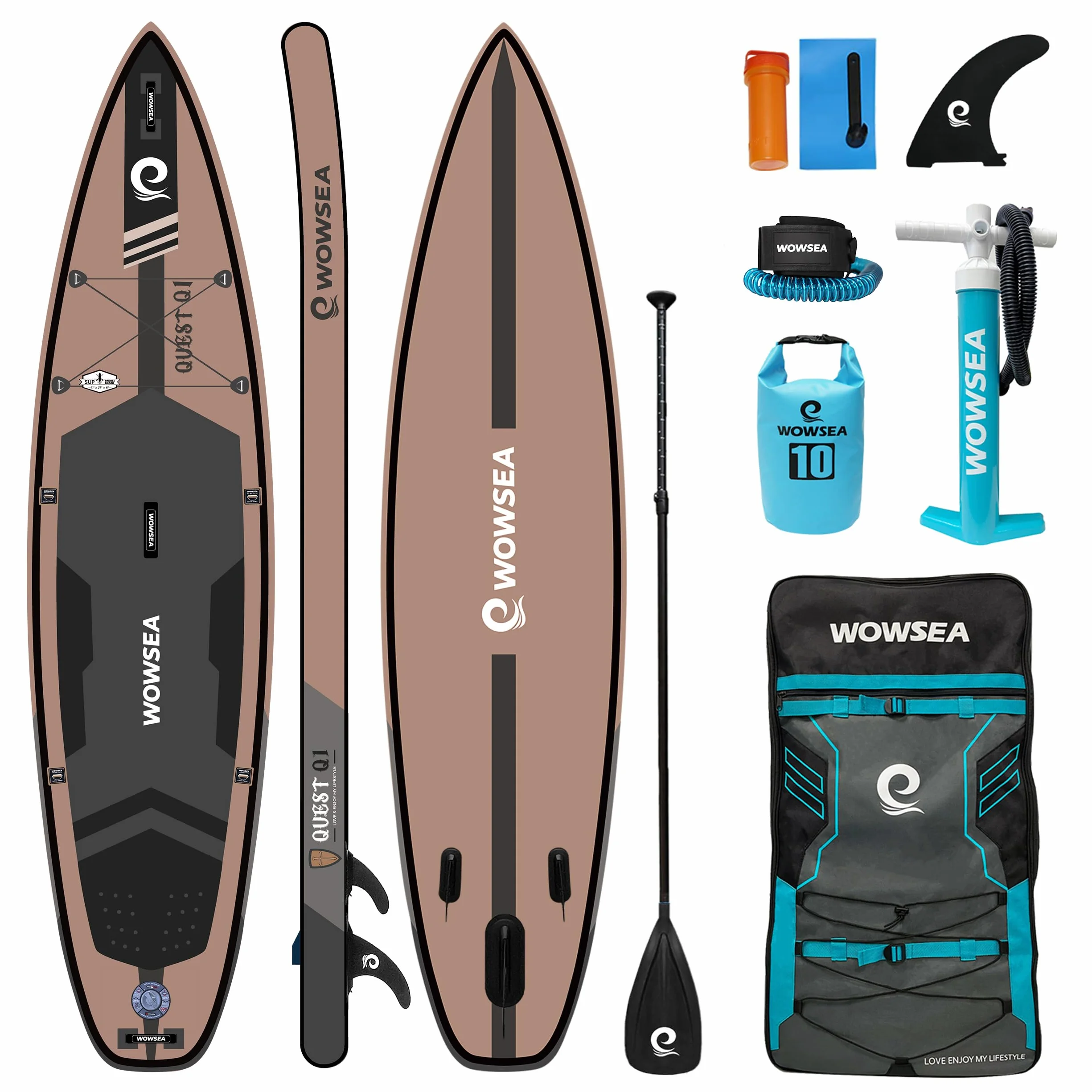 WOWSEA Quest Q1 Planche de Stand up Paddle Gonflable, Durable et Stable, pour la Chasse et la pêche, avec Accessoires iSUP, idéale pour Les Loisirs Aquatiques et l'enseignement.