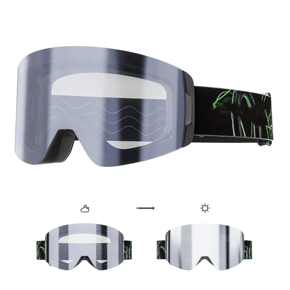 Lunettes de ski élégantes pour hommes et femmes, antibuée, magnétiques, à large champ de vision, pour la randonnée et l'alpinisme en plein air, avec protection contre le vent et les UV, argent cla