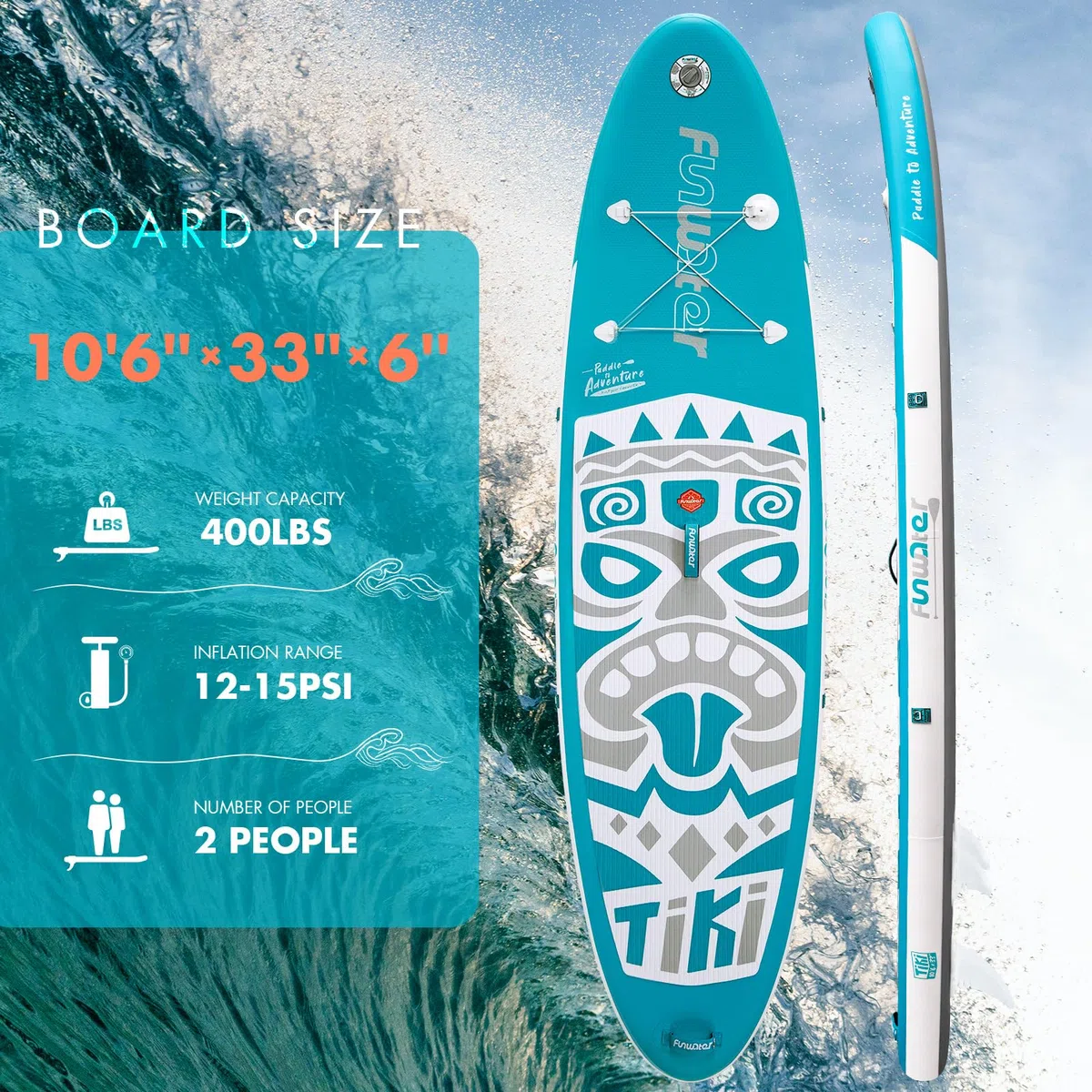FunWater Sup Gonflable Ultra léger (8 kg) pour Tous Les Niveaux de compétence Tout Inclus avec Planche à pagaie, pagaie réglable, Pompe, Sac à Dos de Voyage ISUP, Laisse, Sac étanche