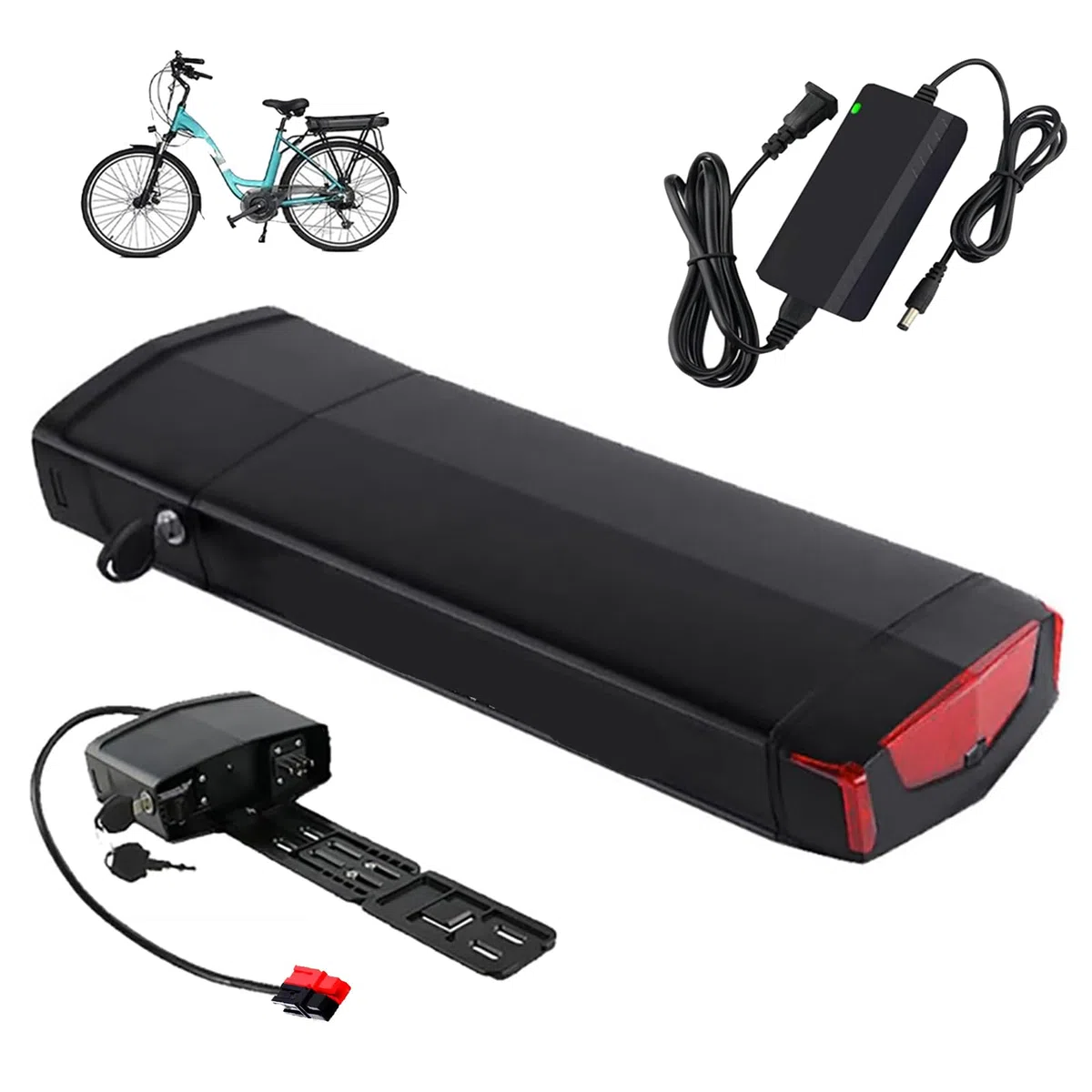 Batterie Lithium pour Porte-Bagages arrière de vélo électrique (36 V, 48 V, 10,4 Ah, 13 Ah, 15 Ah, 17 Ah)