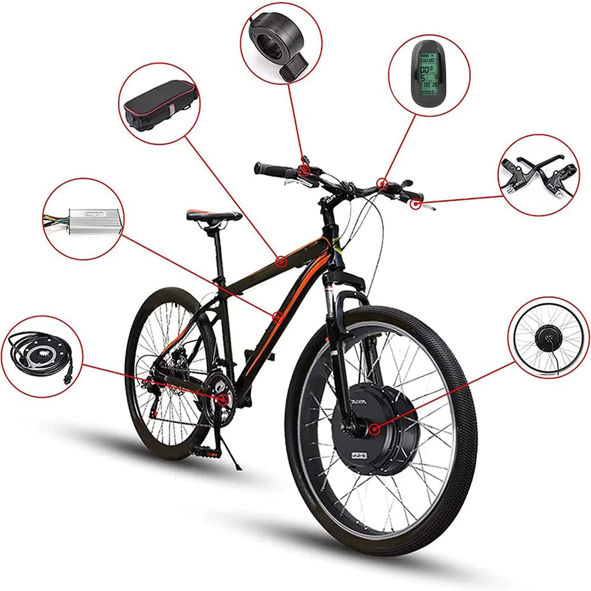 20 ", 24", 26 ", 27,5", 28 ", 29", 700c Kit de Conversion de vélo électrique pour Roue Avant Kit de Conversion de vélo électrique Kit de vélo électrique avec écran LCD 48V/500W-24inch