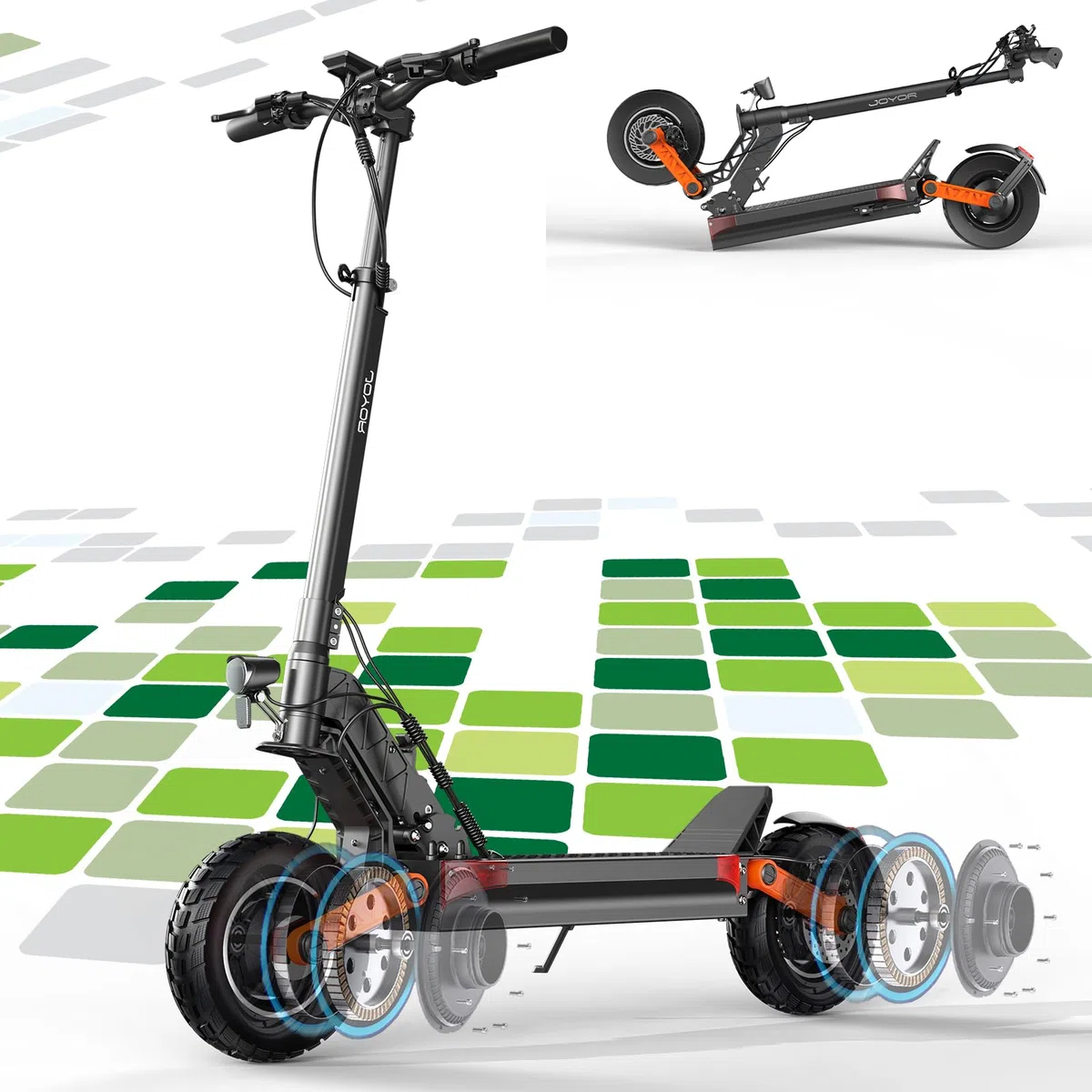 JOYOR Trottinette Electrique Adulte Sportive Professionelle S8S Double Moteurs 2 * 600W Batterie 48V 26Ah Trotinette Electrique Autonomie70-90KM Double Suspension, Noir