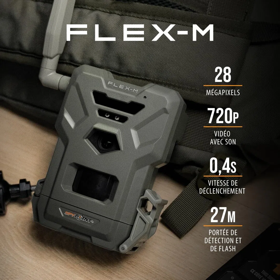 Spypoint Flex-M Twin Pack Caméra de Surveillance cellulaire, 28MP, vidéo 720p avec Son, détection de Mouvement, Vision Nocturne, sans Wi-FI, Pack de 2 caméras de Chasse
