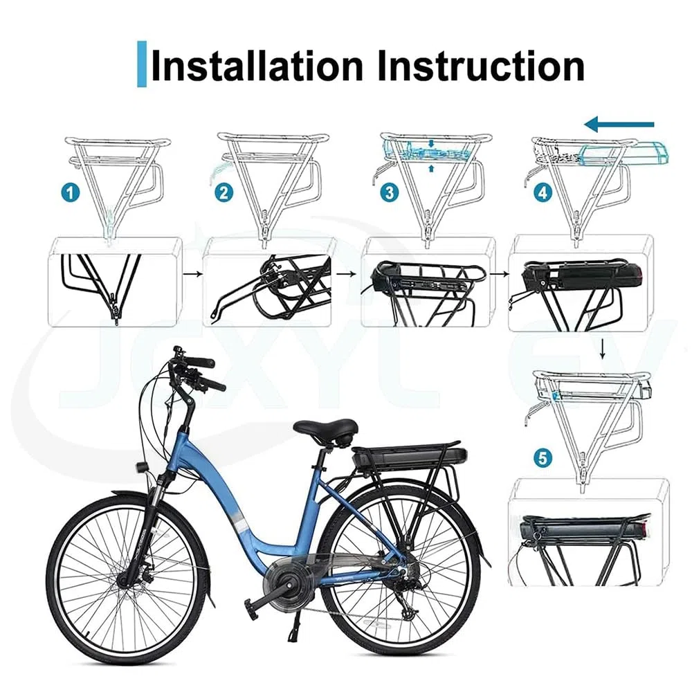 Batterie Lithium pour Porte-Bagages arrière de vélo électrique (36 V, 48 V, 10,4 Ah, 13 Ah, 15 Ah, 17 Ah)