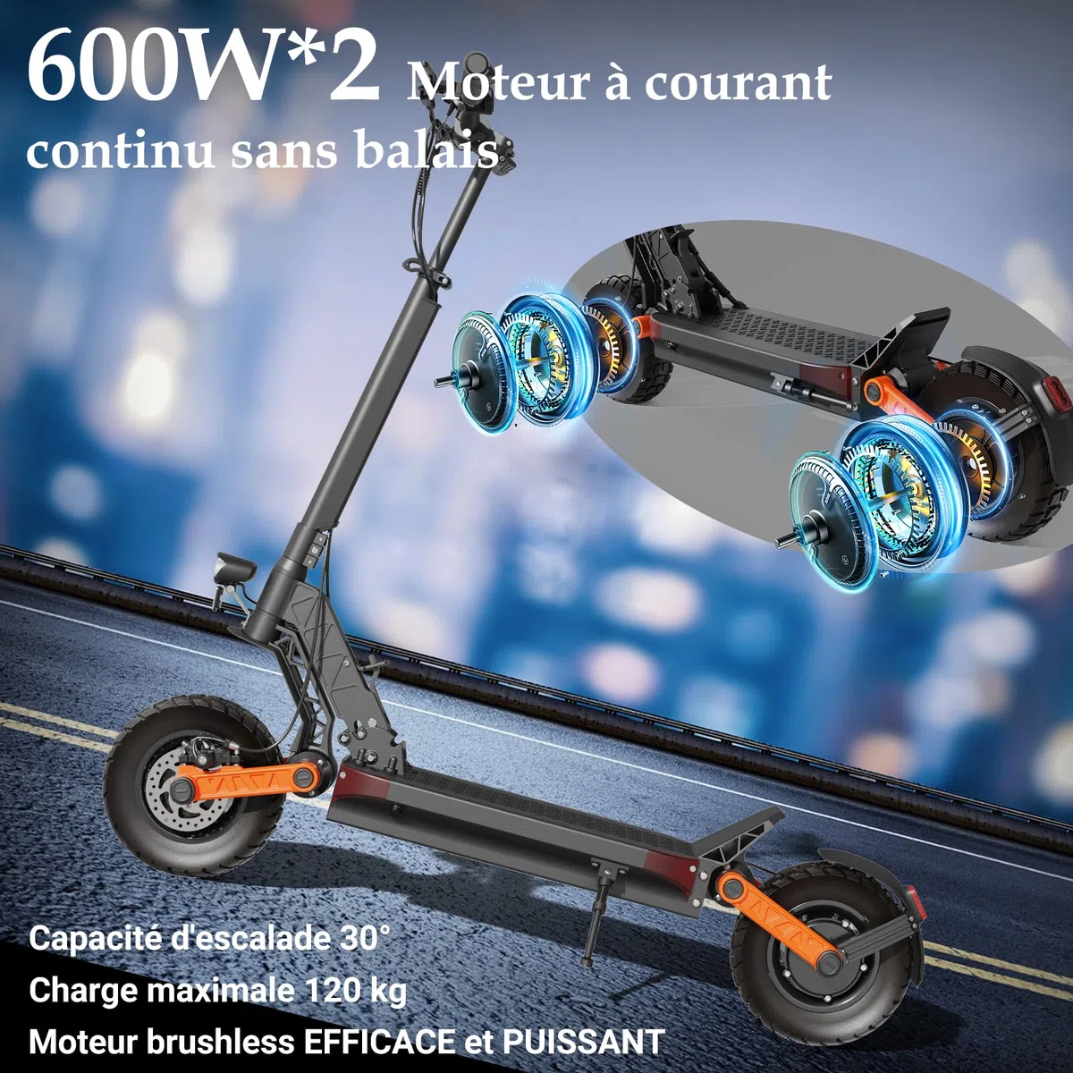 JOYOR Trottinette Electrique Adulte Sportive Professionelle S8S Double Moteurs 2 * 600W Batterie 48V 26Ah Trotinette Electrique Autonomie70-90KM Double Suspension, Noir