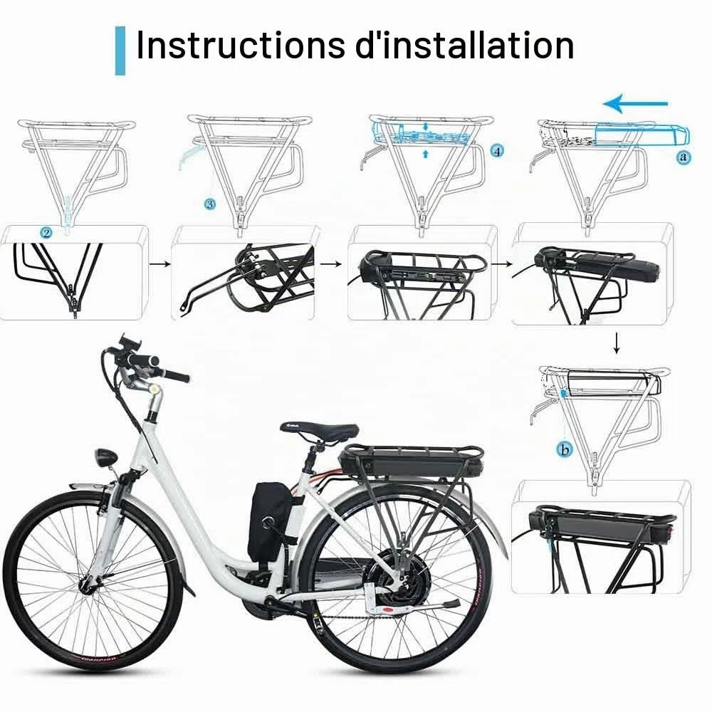 UPP Batterie de vélo de Porte-Bagages arrière pour vélo électrique/vélo électrique - Batterie au Lithium-ION pour 1000W 750W 500W Bafang Tongsheng et Autre Moteur(avec Chargeur,48V 36V)