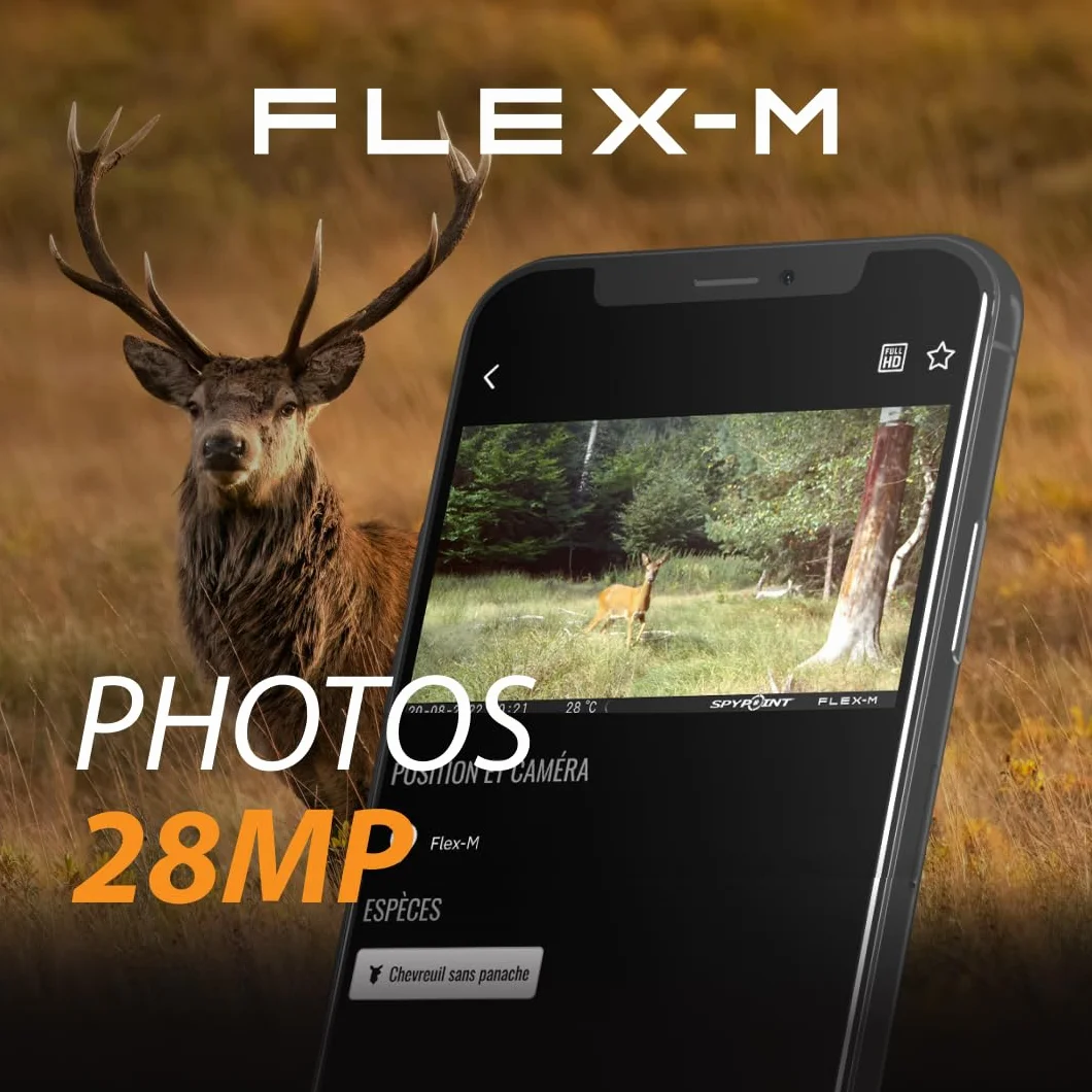 Spypoint Flex-M Twin Pack Caméra de Surveillance cellulaire, 28MP, vidéo 720p avec Son, détection de Mouvement, Vision Nocturne, sans Wi-FI, Pack de 2 caméras de Chasse