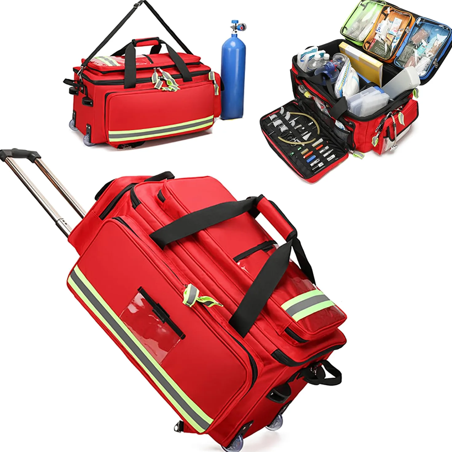 Trousse de premiers secours Sac à roulettes de grande capacité Sac médical à roulettes Sac de premiers intervenants Sac de voyage portable d'urgence médicale Sac de voyage vide avec compartiments
