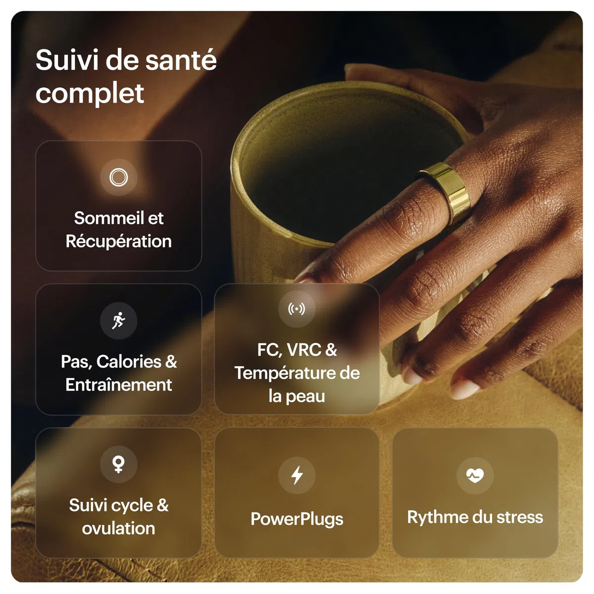 ULTRAHUMAN Ring AIR – Bague connectée de Suivi de santé, Choisissez d’Abord Votre Taille grâce au kit de Mesure ; Suivi du Sommeil ; Bague Intelligente pour Hommes et Femmes (Or Bionique, 7)