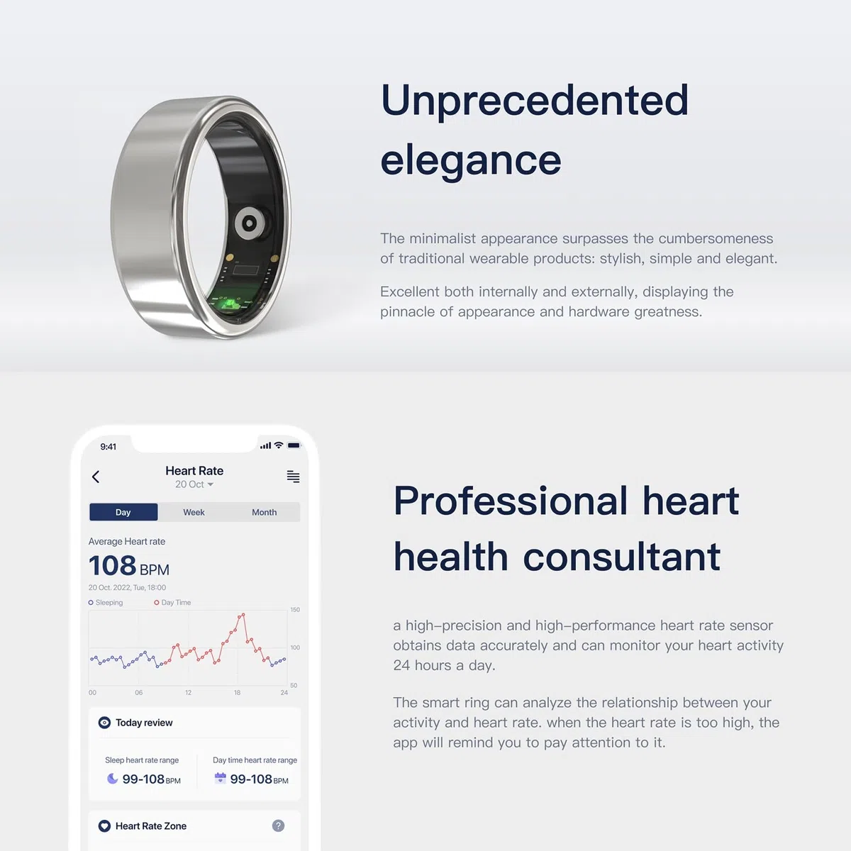Bracelet connecté avec moniteur de fréquence cardiaque, suivi du sommeil, calcul des calories, étanchéité IPX8 pour homme et femme