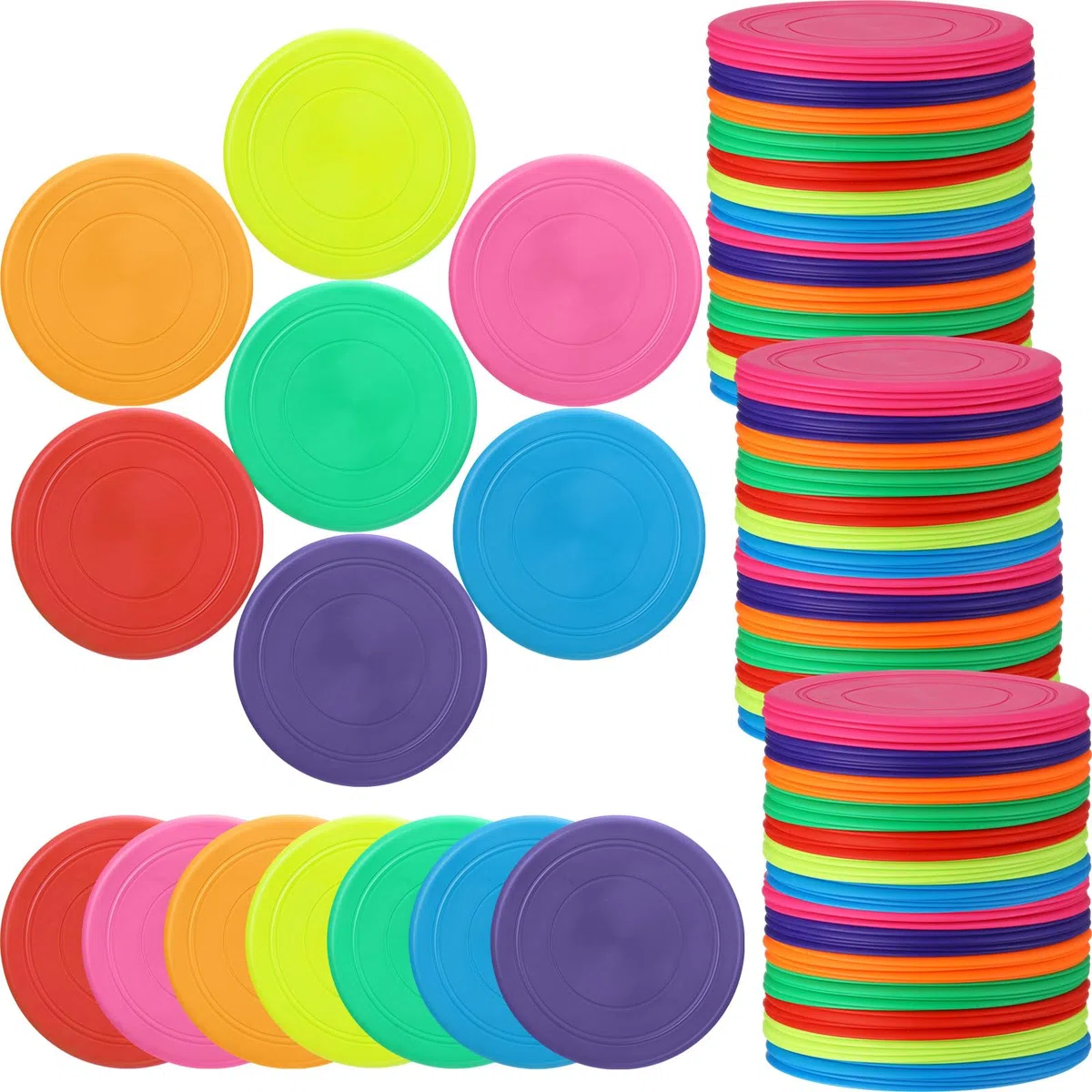 Vinsot Lot de 175 disques volants en vrac de 17,8 cm pour enfants et chiens - Jouet de jeu de plein air pour enfants et adultes - 7 couleurs