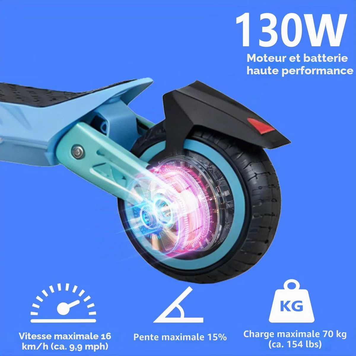 Trottinette électrique Pliable pour Enfants de 6 à 14 Ans - 16,5 cm - 3 écrans LED réglables - Légère - Portée maximale : 15/7/6 km - 2/3 Modes (8-16 km/h)