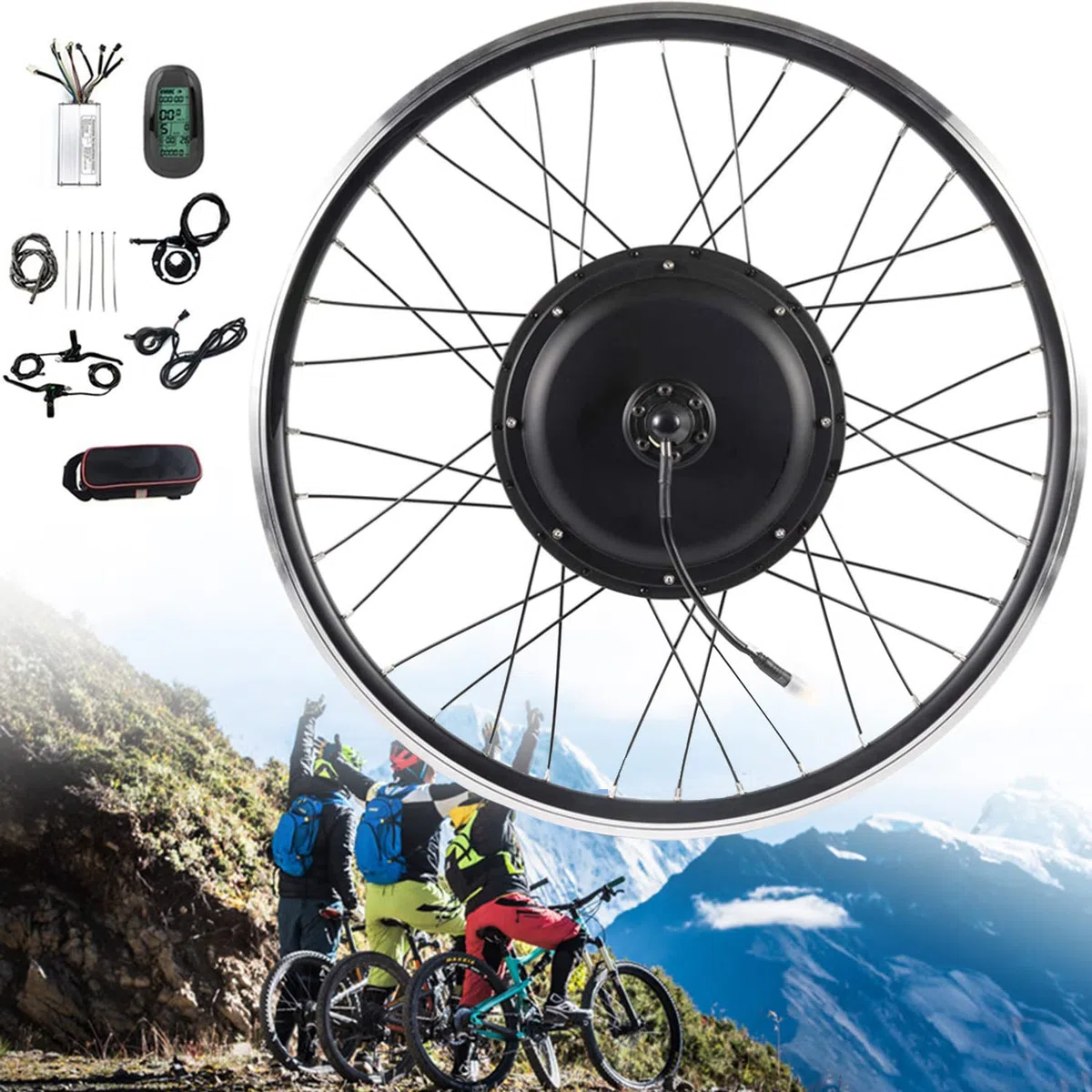 20 ", 24", 26 ", 27,5", 28 ", 29", 700c Kit de Conversion de vélo électrique pour Roue Avant Kit de Conversion de vélo électrique Kit de vélo électrique avec écran LCD 48V/500W-24inch