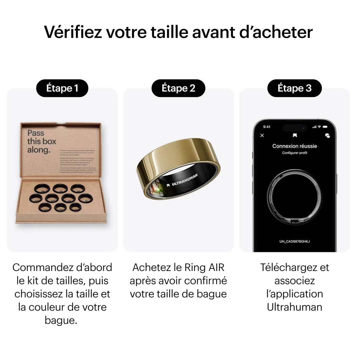 ULTRAHUMAN Ring AIR – Bague connectée de Suivi de santé, Choisissez d’Abord Votre Taille grâce au kit de Mesure ; Suivi du Sommeil ; Bague Intelligente pour Hommes et Femmes (Or Bionique, 7)