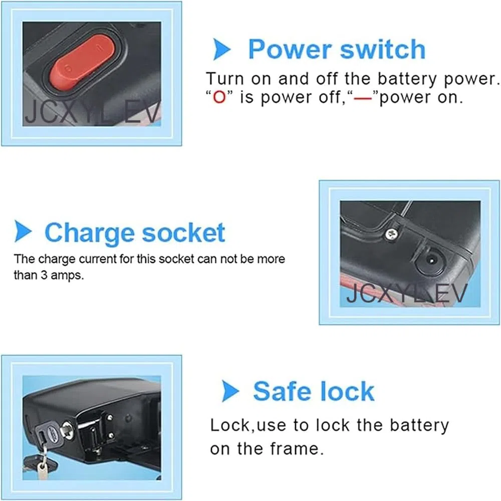 Batterie Lithium pour Porte-Bagages arrière de vélo électrique (36 V, 48 V, 10,4 Ah, 13 Ah, 15 Ah, 17 Ah)