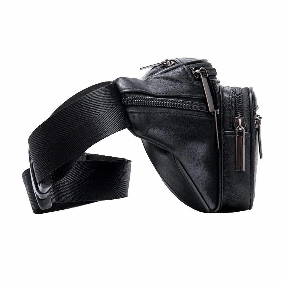 Sac banane en cuir véritable pour homme et femme - Pour voyage, randonnée, course à pied, téléphone et portefeuille, noir, Vintage