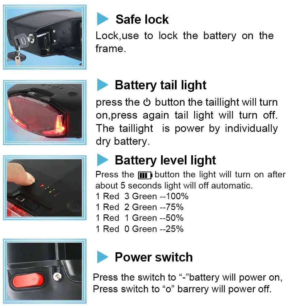 UPP Batterie de vélo de Porte-Bagages arrière pour vélo électrique/vélo électrique - Batterie au Lithium-ION pour 1000W 750W 500W Bafang Tongsheng et Autre Moteur(avec Chargeur,48V 36V)