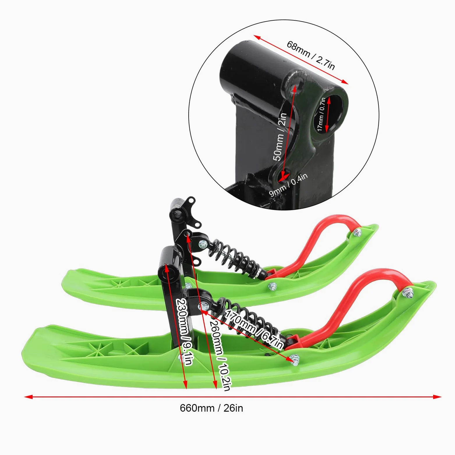 Luge Avant pour VTT avec Frein à Disque, Skis de Motoneige Antidérapants Robustes, Planche de Luge à Neige pour VTT à Traction Améliorée pour Conditions Difficiles, ABS + Métal