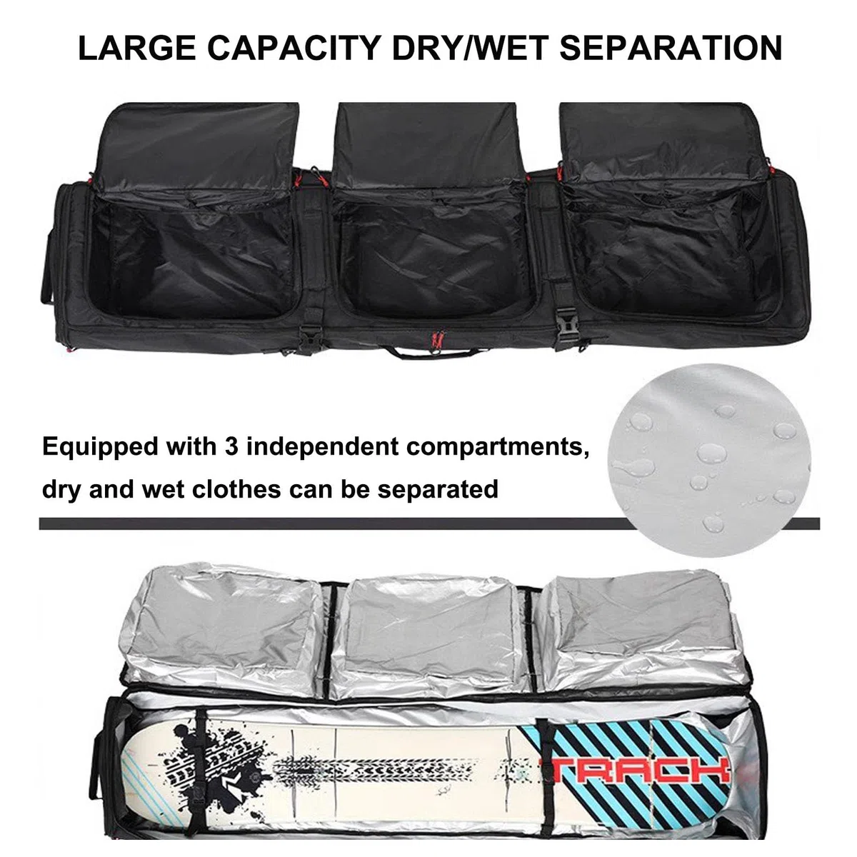 Sac De Snowboard avec roulettes Sac À Skis À Double roulettes Grand Sac À Chaussures De Ski Et Casque À Compartiments Multiples pour Les Voyages en Avion