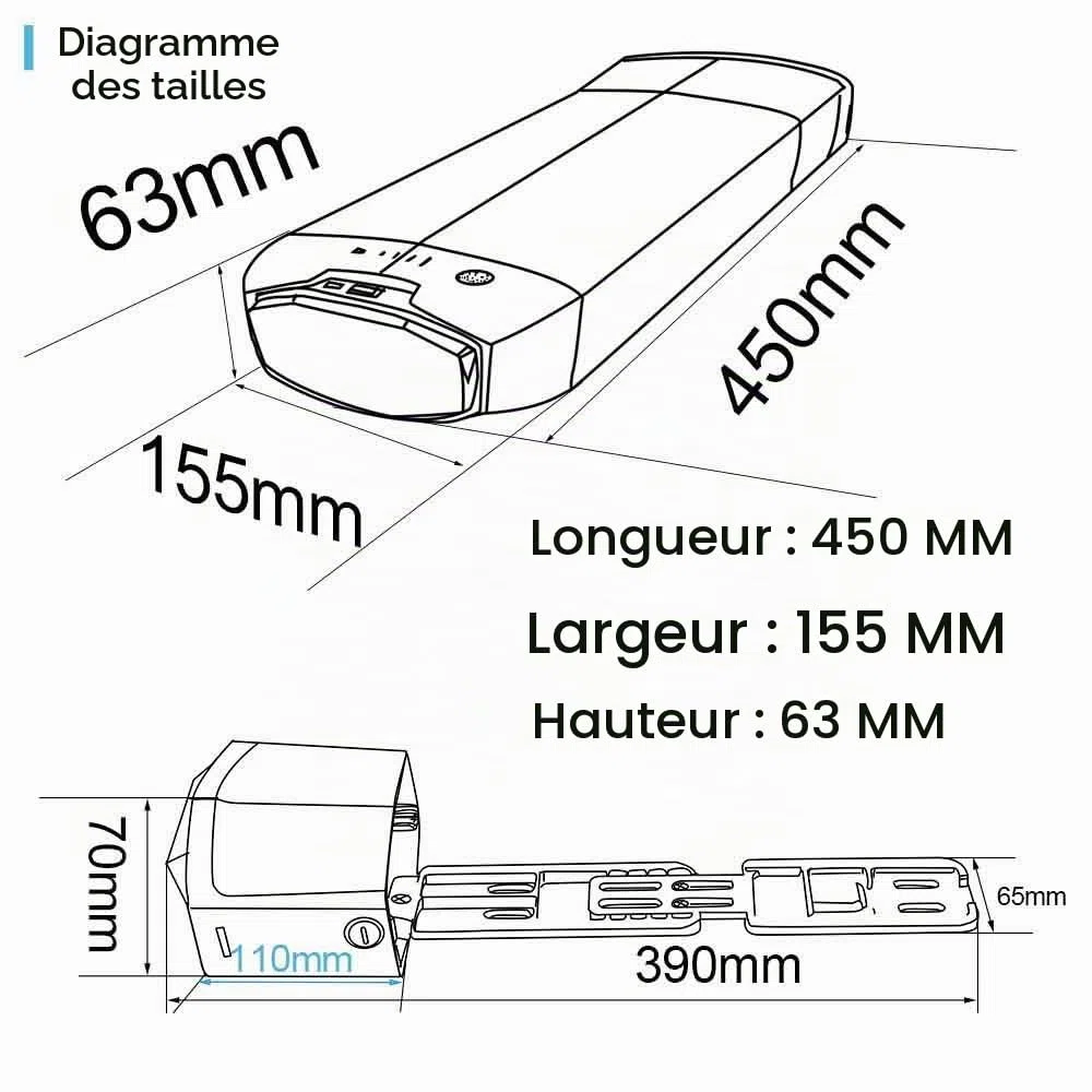 UPP Batterie de vélo de Porte-Bagages arrière pour vélo électrique/vélo électrique - Batterie au Lithium-ION pour 1000W 750W 500W Bafang Tongsheng et Autre Moteur(avec Chargeur,48V 36V)